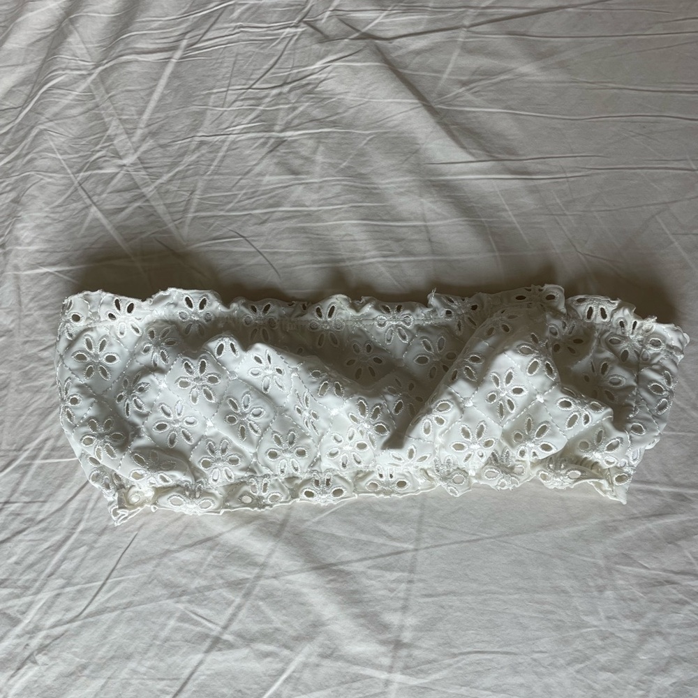 White Eyelet Lace Bandeau Bikini Top